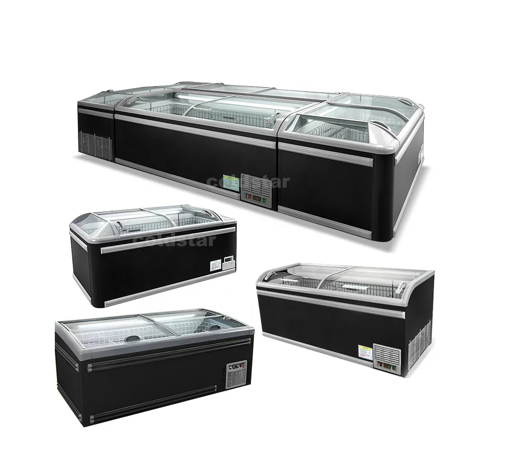 Horizontal Drop Down Fridge Slide Glass Door Shelves Adjustable Cabinet Small Frozen Food Ice Cream Freezer For Supermarket