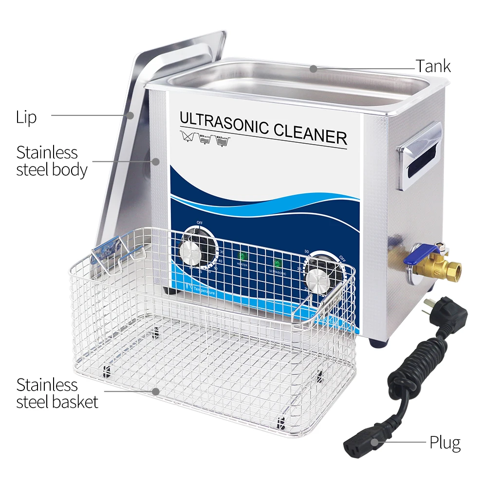 40Khz 6.5L Soaking Tank PCB Cleaning Machine for Jewelry Dental Metal Screw Mold Engine Parts Glassware Ultrasonic Bath Cleaner