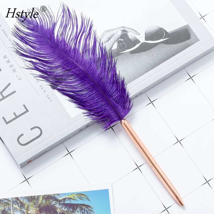 Feather Ballpoint Pens Black Ink Vintage Feather Quill Wedding Signing Pen for Wedding Bridal or Student Signature Pens HS1333