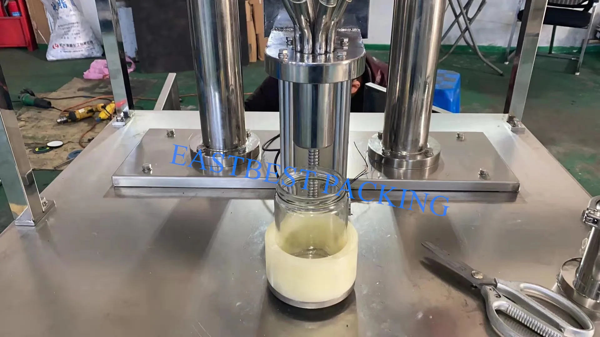 glass jar chocolate swirl peanut butter duo spread filling machine filler