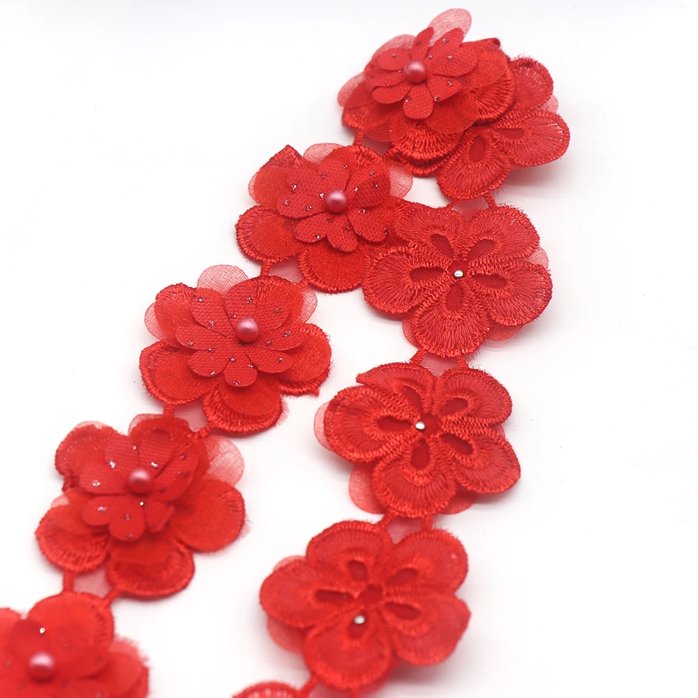 4.5cm Width Pearl Flower Beaded Embroidery DIY Accessories Sewing Material Just a trim Bride Lace Trim Fabrics For Dresses