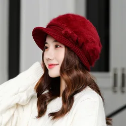 2021 Autumn And Winter Ladies Warm Hat Knitted Hat Custom Logo Rabbit Fur Hat