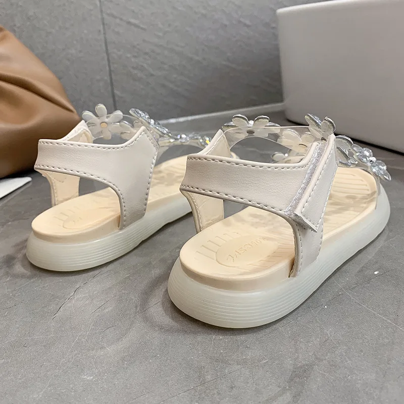 High quality fashion all-match flat sandals with glitter belt hook loop solid color sandals