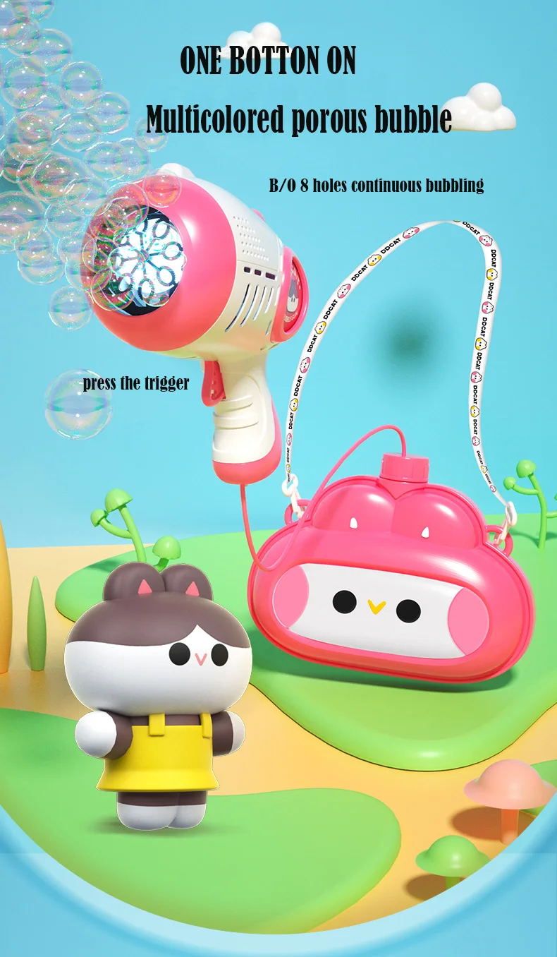 New arrival 8 holes bubble gun leak proof automatic backpack big storage bubble gun soft light colorful bubble outdoor gift toy
