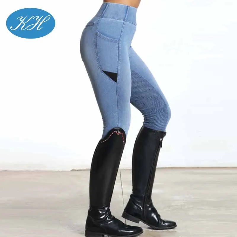 Custom Good Stretchy Denim Fabric Equestrian Denim Riding Leggings Jeans Leggings