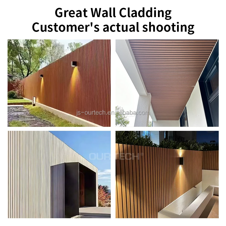 Waterproof Co Extrusion Exterior Wood Composite Hollow Fluted WPC Wall Cladding Boards Facade House Decor Outdoor WPC Wall Panel