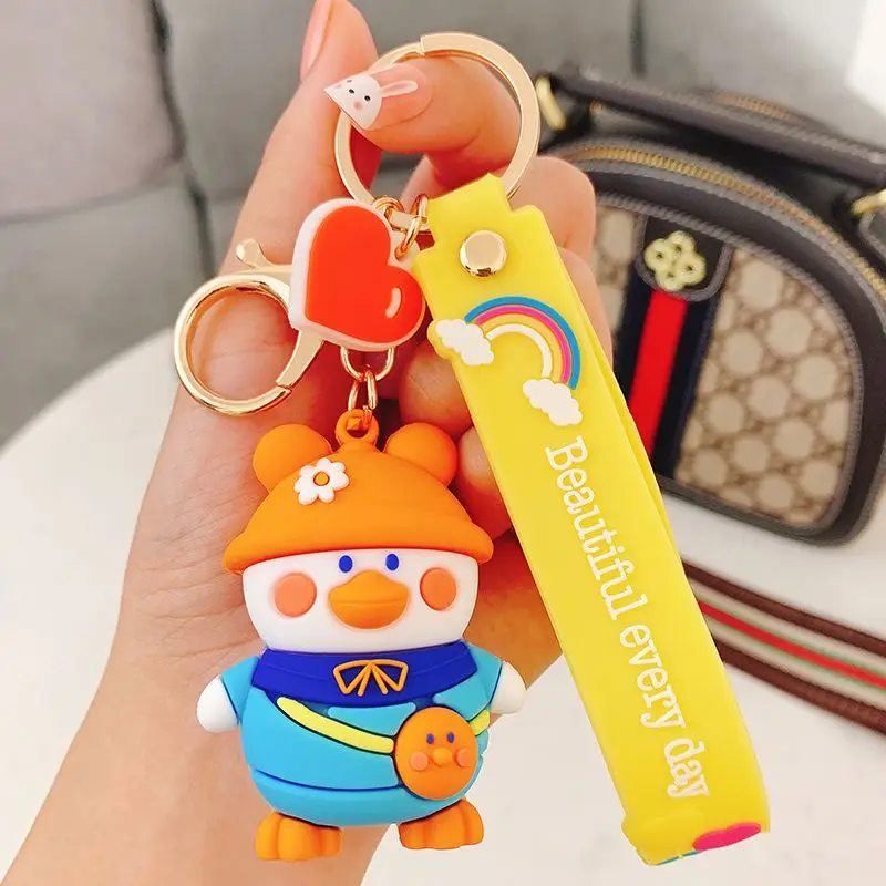 XNG Children Doll Pendatn Cute Cartoon Yellow Blue Hat Duck Keychain Bag Pendant Small Gift Bag Key chain Event souvenirs