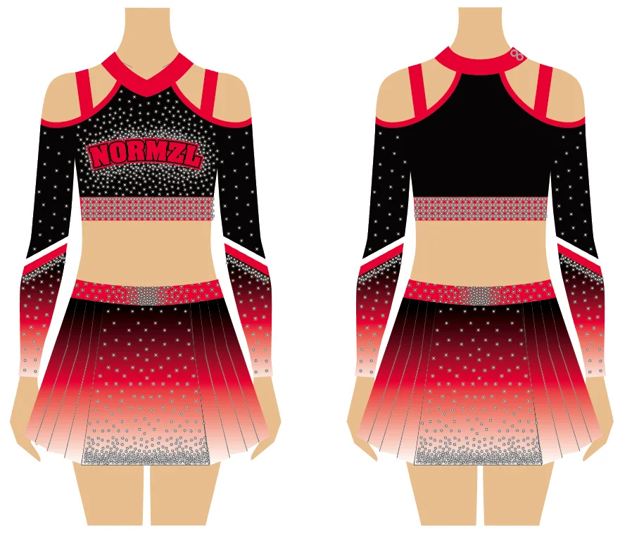 Normzl New Design Sexy Cheerleader Outfits Custom Multicolor Sublimated Printing rhinestone cheerleading Uniforms For Girls