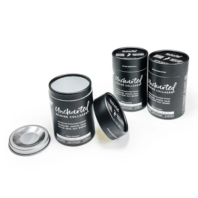 Eco friendly Round Cardboard Powder Container Cookie Coffee Bean Food Paper Tube Tea packaging with seal Metal Lid aluminum jar