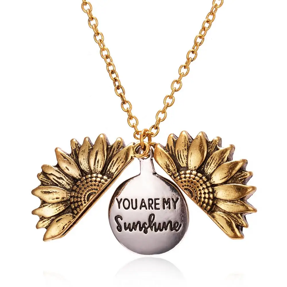 Yiwu Welwish Wholesale Women Metal  Engraved Gift Sunflower Expandable Necklace For Beloved