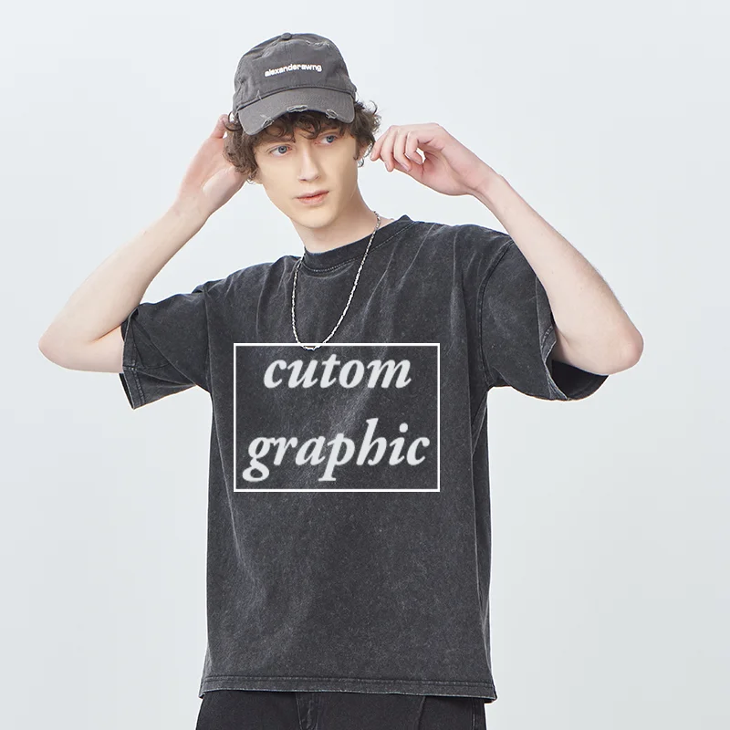 Heavyweight Vintage Tshirt Blank Cotton Tee Shirts Unisex Acid Wash Oversized Custom Graphic Street Wear Men T shirt
