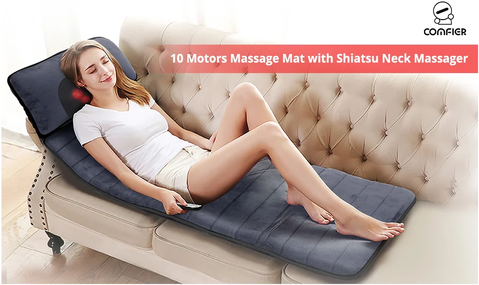 Comfier New Coming electric  massage mattress mat topper with shiatsu massage on neck pillow