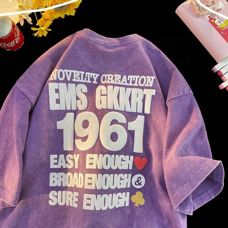 2024 Wholesale Premium Short Sleeve Heavy 100% Cotton T-shirt Custom Screen Print Acid Wash T Shirt