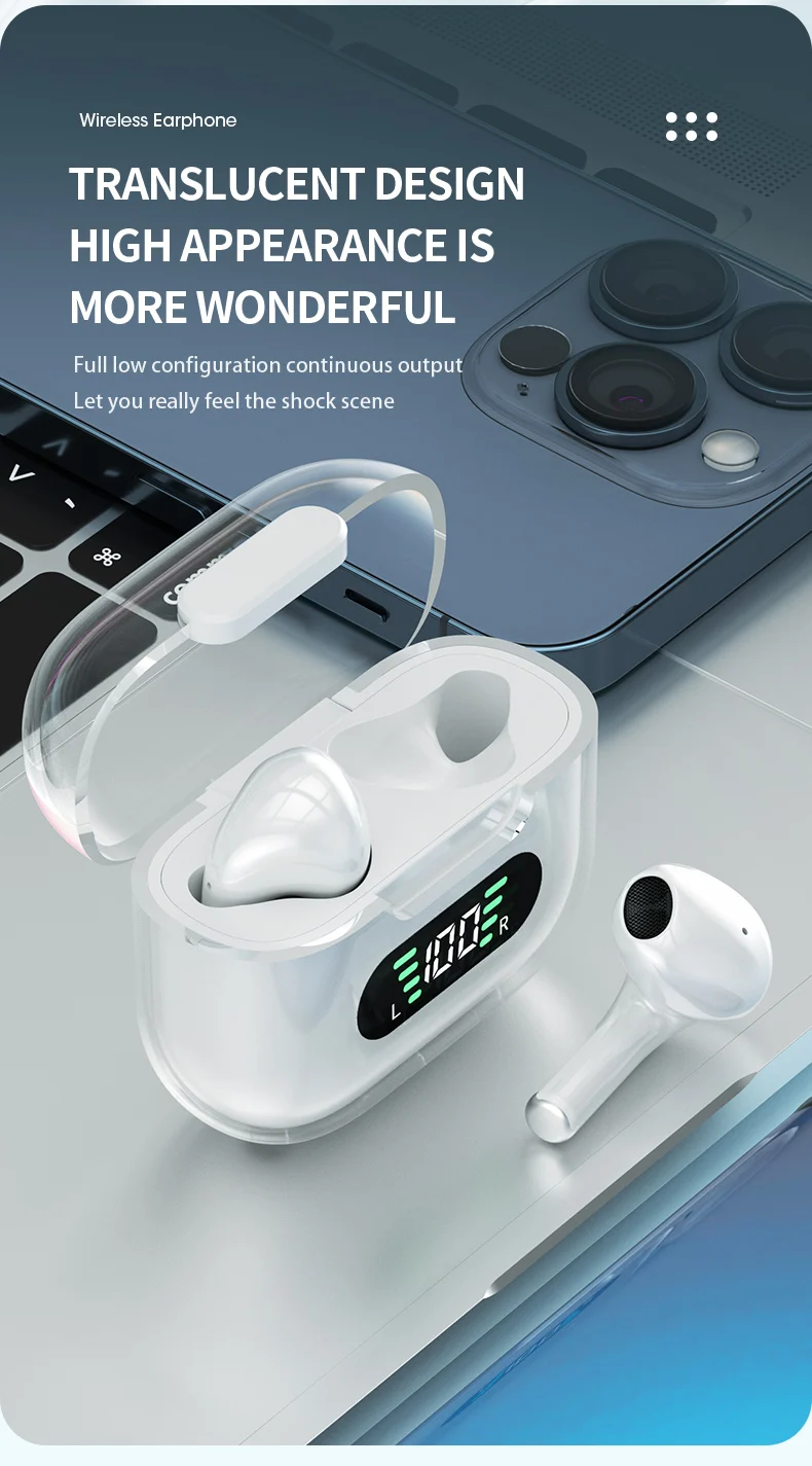 Original Factory Wireless Earphones Stereo Sound BT Earbuds Waterproof Transparent Bass Enhancer Headphones with LED Display
