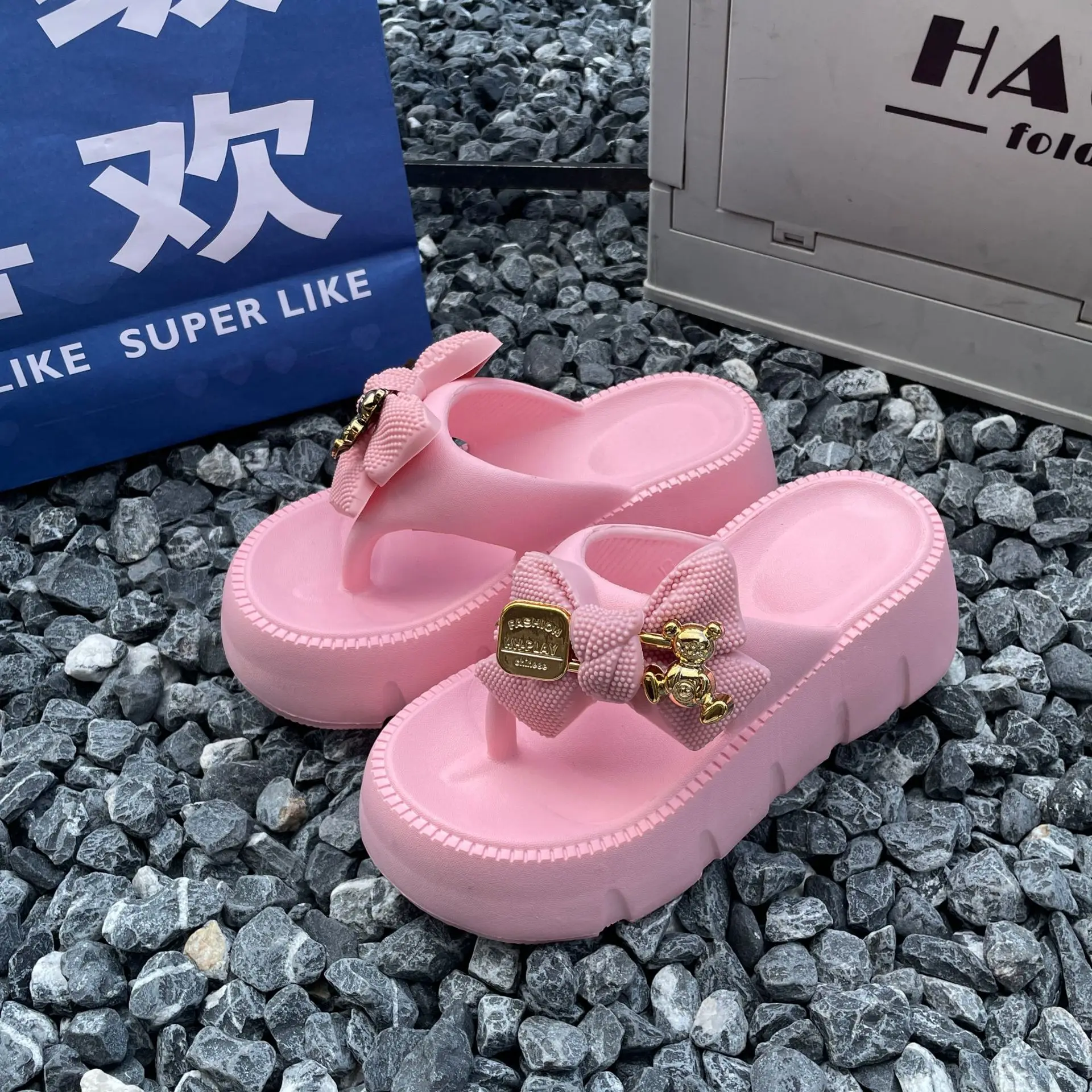 Летние пляжные женские шлепанцы с бантом