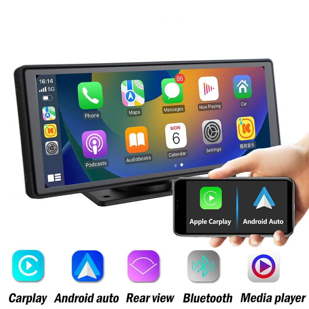 Portable 10.26 inch carplay screen 1080P dash cam car screen wireless carplay android auto FM function music player car dvd play
