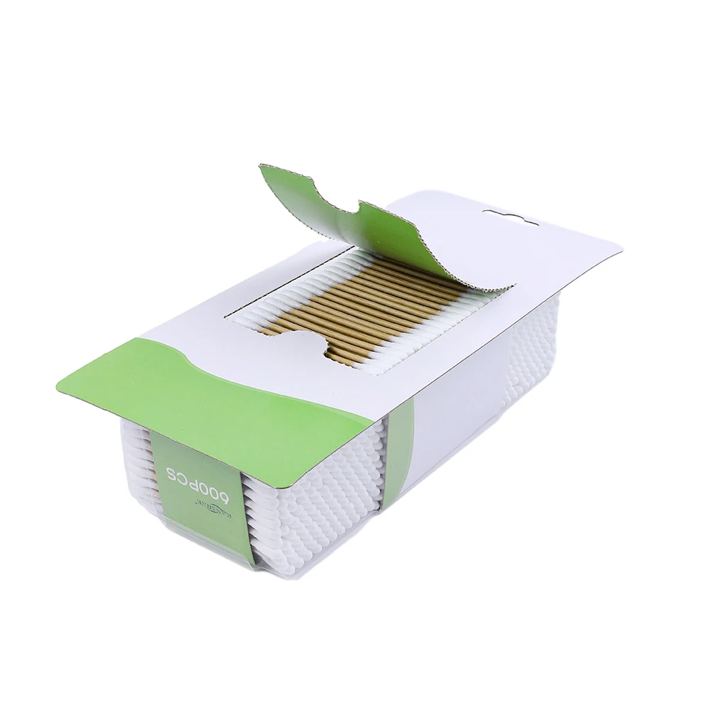 Wholesale Make Up New Personal Care Private Label Custom Ear 600Pcs Bamboo Paper Sticks Cotton Swab With Card Suction Package