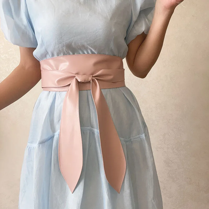 Women Corset Belts For Dress Soft Pu Leather Ties Bowknot Wide Waistband Ladies Coat Decoration Lace Up Belt