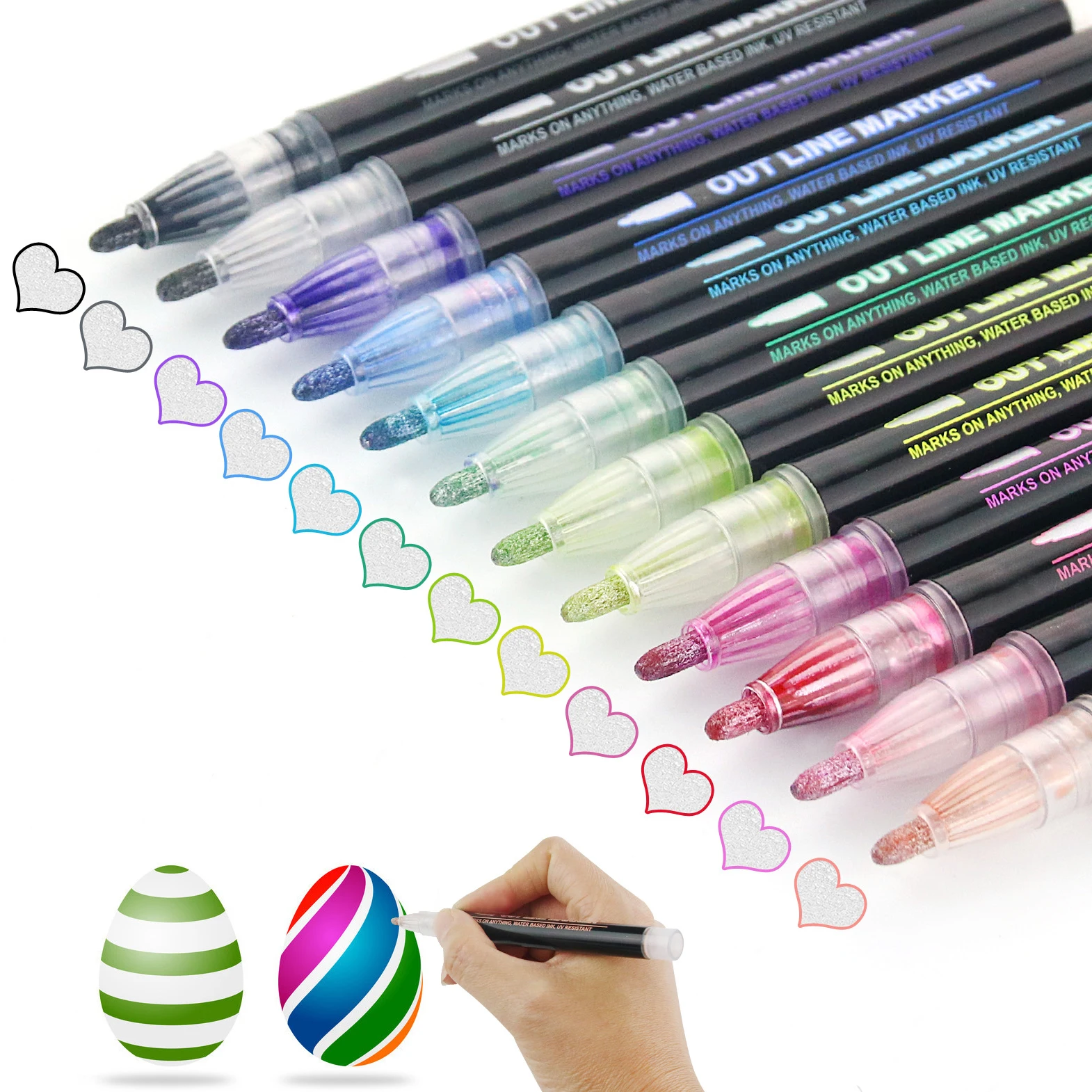 2022 Permanent Paint Glitter Markers Double Line Outline Marker Pen for Stone Painting