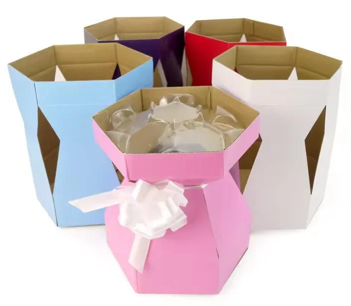 Factory direct sale  easy assemble colourful cupcake bouquet boxes comes flat packed with  clear insert for 7 cupcakes with LOGO