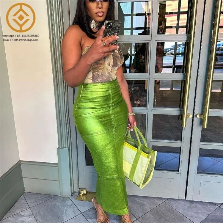 H0055S Fashion Sexy bag bottom invisible zipper split skirt leather skirt