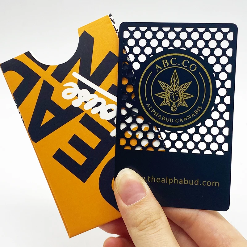 Custom stainless steel card herb grinder smoking weed tobacco hollow out crusher metal grinder business cards