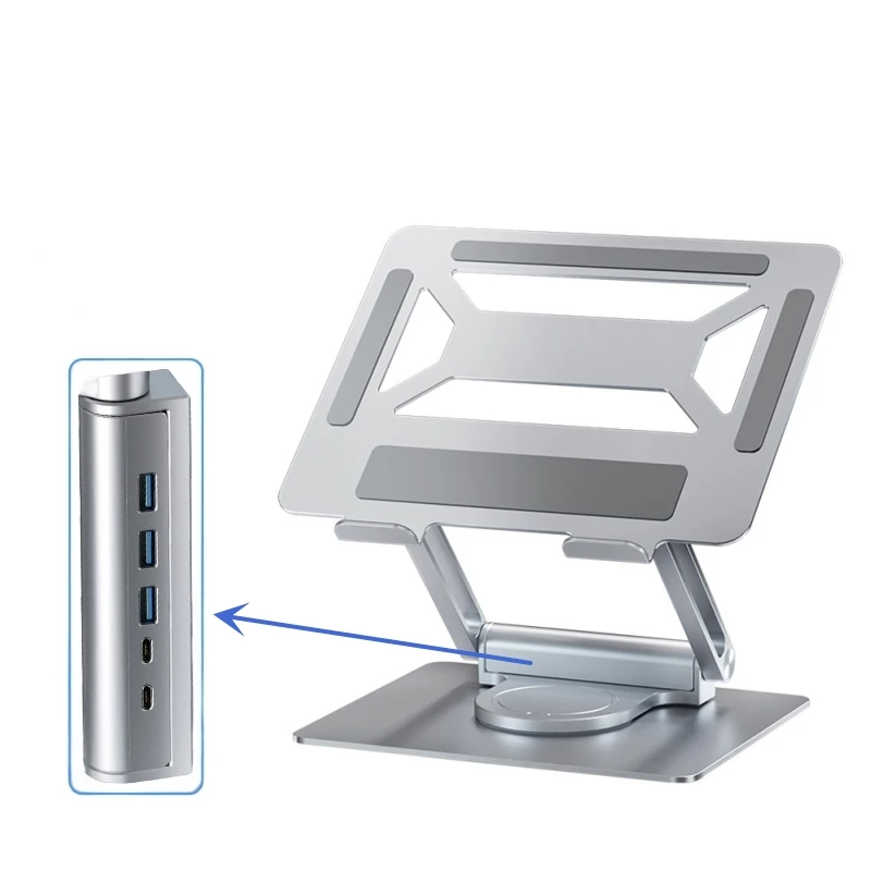 Aluminium 4 in 1 HUB 360 Rotation Laptop Stand Holder USB 3.0 HUB Foldable & Adjustable Portable for Office Use