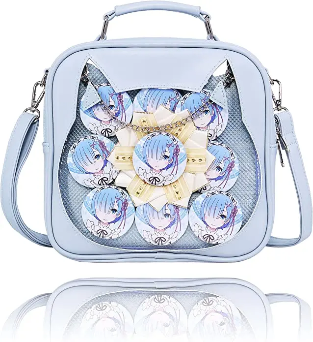 Cute Cat Ita Bag for Anime Cosplay Pin Display Bag Convertible Crossbody Satchel Handbag Backpack with Insert