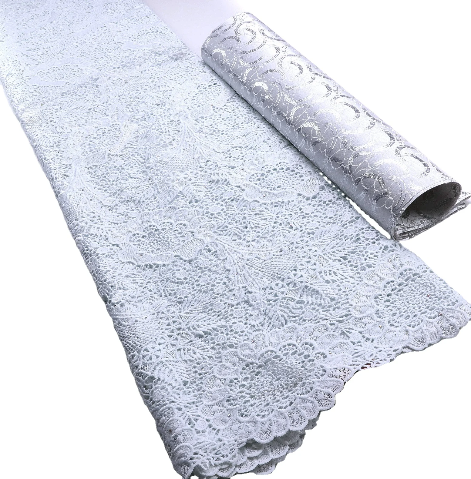 100% Cotton Water Soluble African Lace Fabric Comfortable Embroidery pure white cord lace