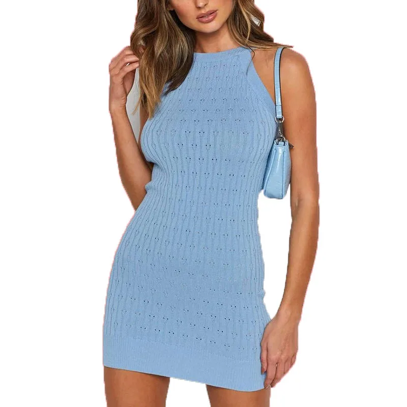 
254 Wholesale 2021 New Arrival Summer Sexy Fashion Clothes Ladies Mini Bodycon Sleeveless Women Casual Knit Dresses 