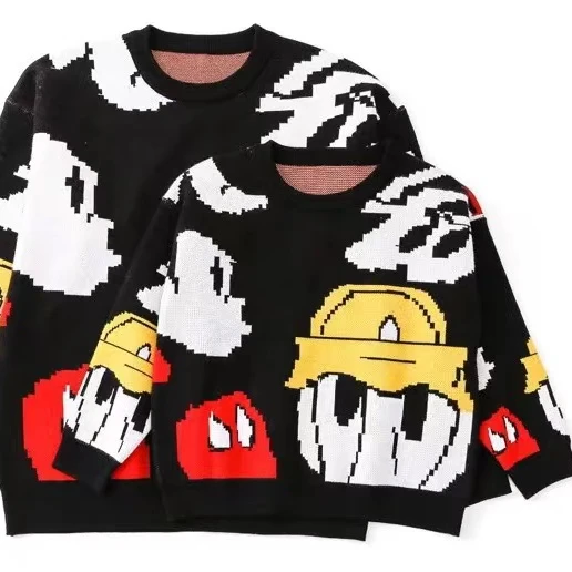 Ladies Crew Neck Cartoon Pattern Long Cute Thick Winter knitwear custom  Pullover jacquard Women knit casual sweater