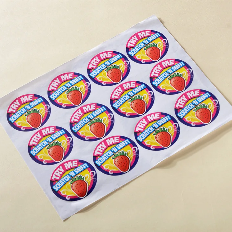Custom fashion perfume scents aroma fragrance bottle package paper scented stickers decals scratch sniff label air freshener