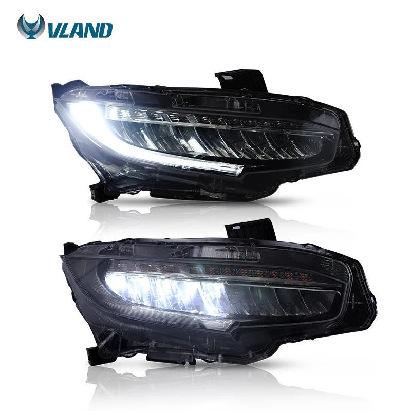 VLAND Factory Modified Full LED Headlights Head Light 4 Doors Sedan 10th 2016-UP Sequential Car Front Lamp For Honda Civic