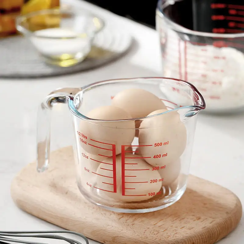 Factory Wholesale Creative Microwave Safe High Borosilicate Clear Glass Measuring Cups 500ml With Handle