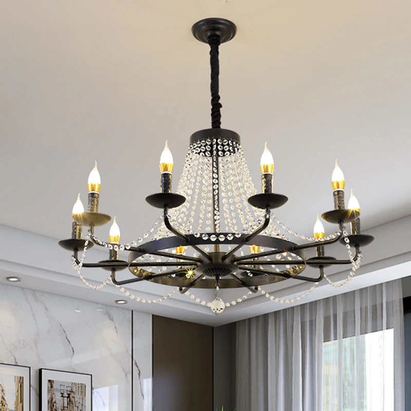 Iron gold / black interior decoration crystal chandelier project restaurant hall Chandeliers &Pendant Lights