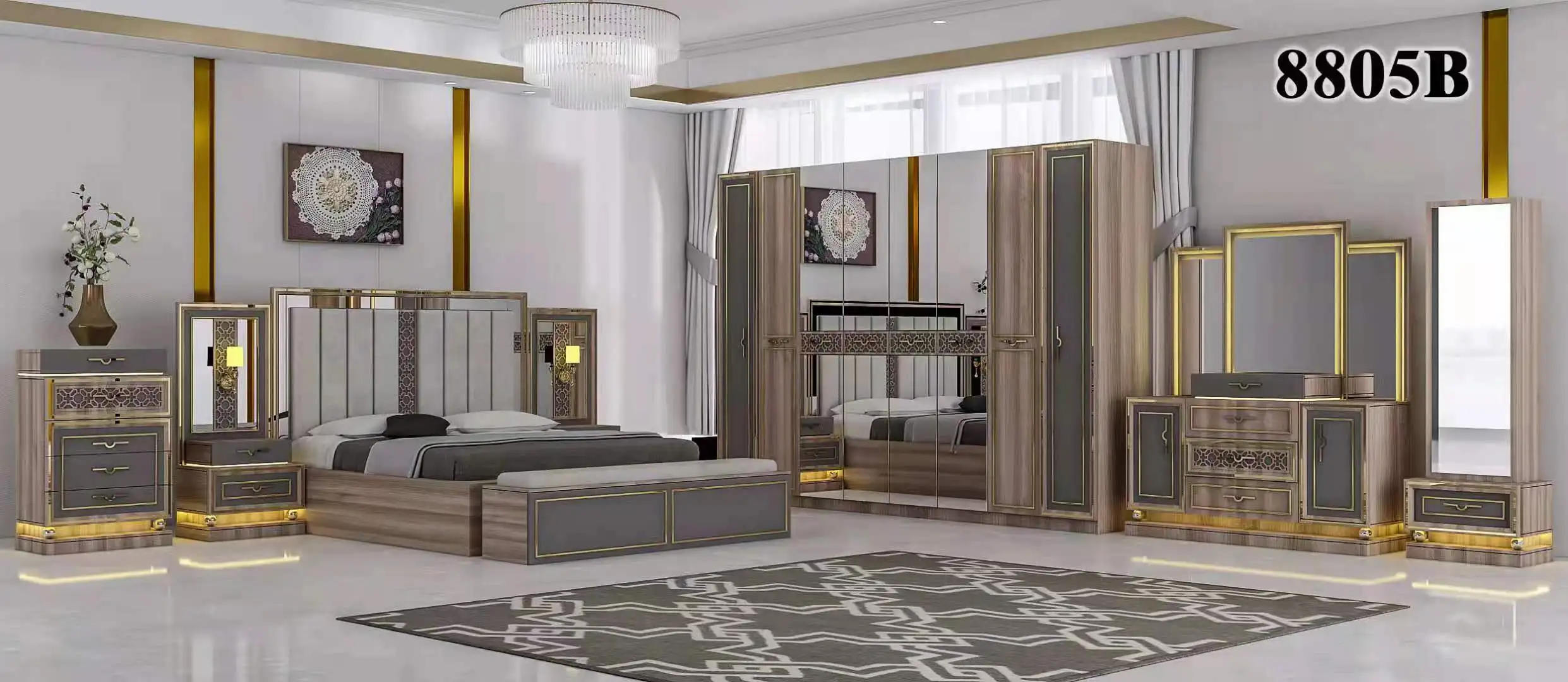 Modern New Coming Painting MDF Board Good Quality 8PCS Bedroom Set Furniture for Home