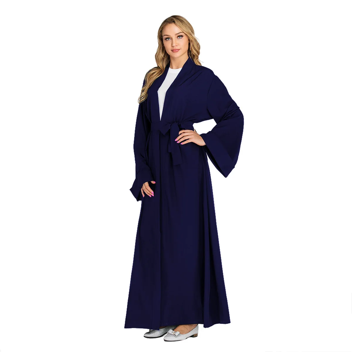 
High Quality Casual Wide Cuff Robe Modern Simple Cardigan Long Sleeve Muslim Dress For Women 