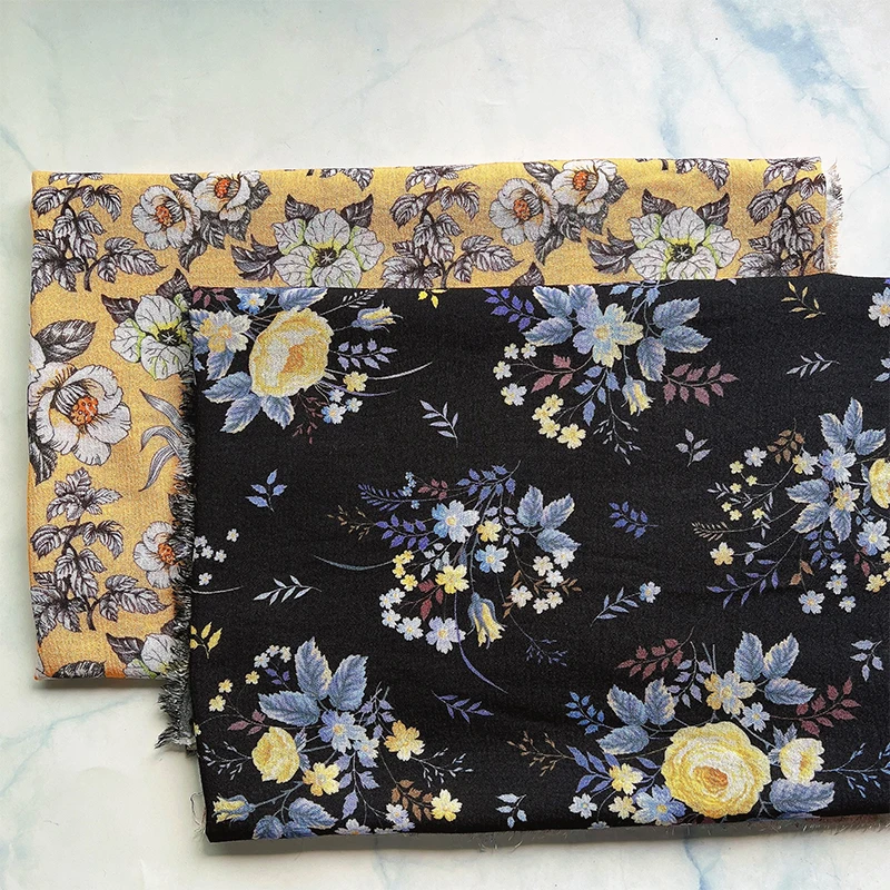 Spun rayon cotton crinkle digital printed fabric summer clothing dress fabric