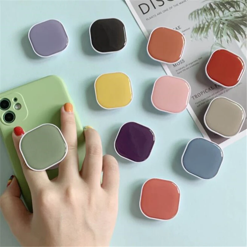 Square Solid Color Universal Phone Holder Stand Cute Fold Finger Shrink Grip Tok Bracket Accessories Socket For iPhone 14 pro