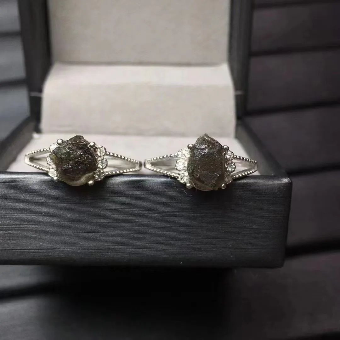 Fashionable Adjustable Crystal Gemstone Ring With 925silver Inlaid Moldavite Ring For Gift