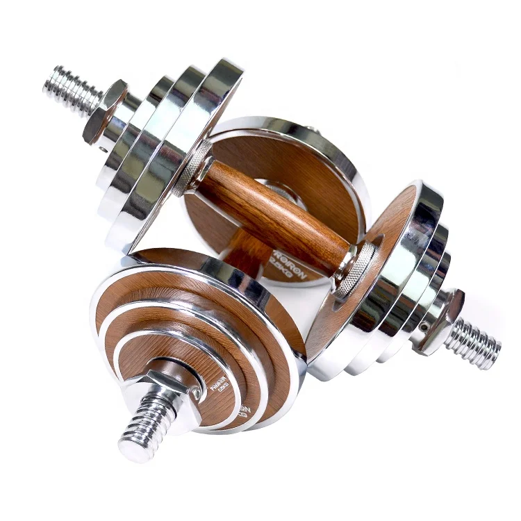 Gym Bodybuilding Proiron Free Weight Gym Equipment 20Kg Adjustable Dumbbell Set With Walnut-steel Material