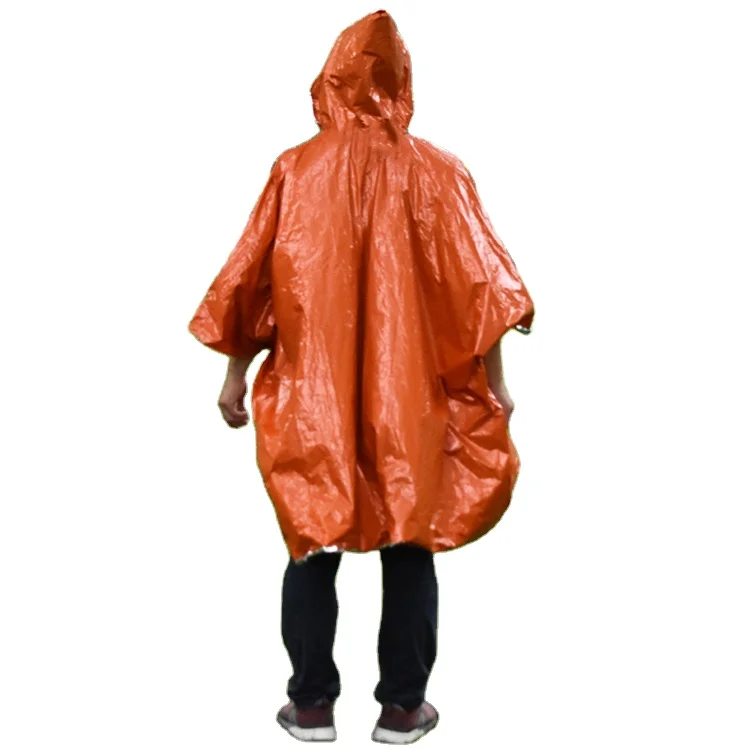 Многоразовый полиэтиленовый дождевик с капюшоном для взрослых, светоотражающая теплоизоляция, камуфляжное аварийное пончо из алюминиевой фольги для выживания