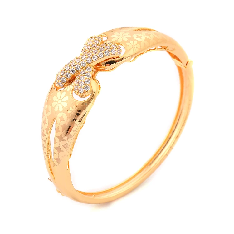 Fashion Copper Jewelry White Gold Plated Zircon  Bridal Bracelet Bangles for Wedding Dress Indian Accessories