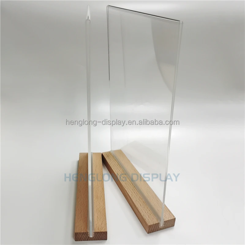 Wood Base 8.5x11 inch Horizontal and Vertical T Shape Double-Sided Desktop Acrylic Sign Holder