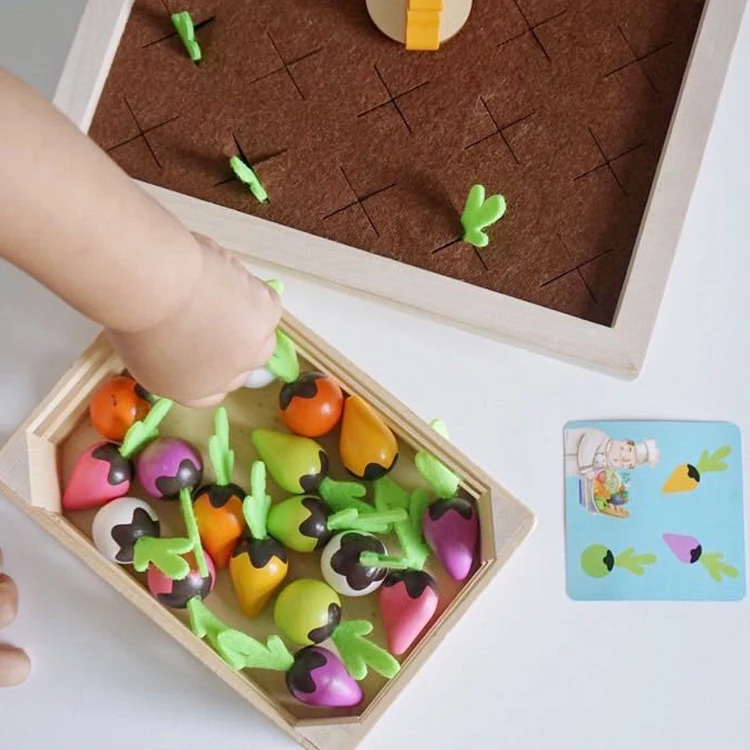 Color Sorting Matching Wooden Toys montessori Educational Carrots Harvest Toy Memory Games Radishes