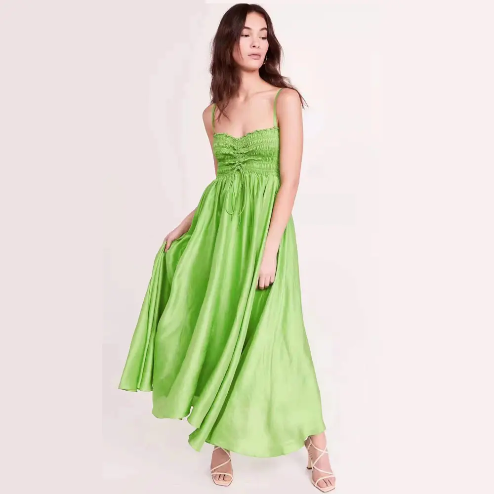 AW016 Fashion Summer Spaghetti Strap Green Maxi Dress Beach Sexy Women Long Dress