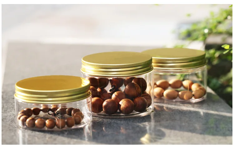 wholesale food grade clear Transparent wide mouth food body butter lips cosmetic containers plastic PET jar with aluminum Lid