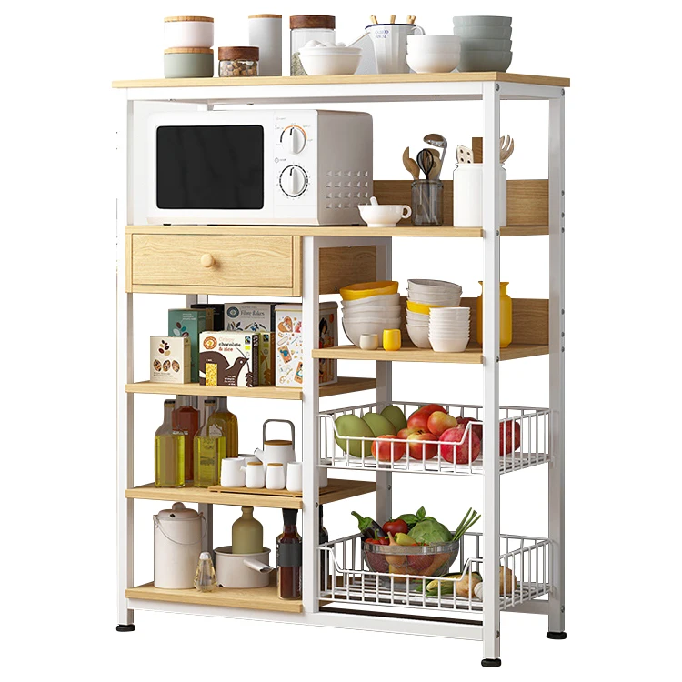 Haohe OEM Customized Available Household Utility Container Wooden Panel Stainless Steel Frame Stand Sturdy Kitchen Shelf