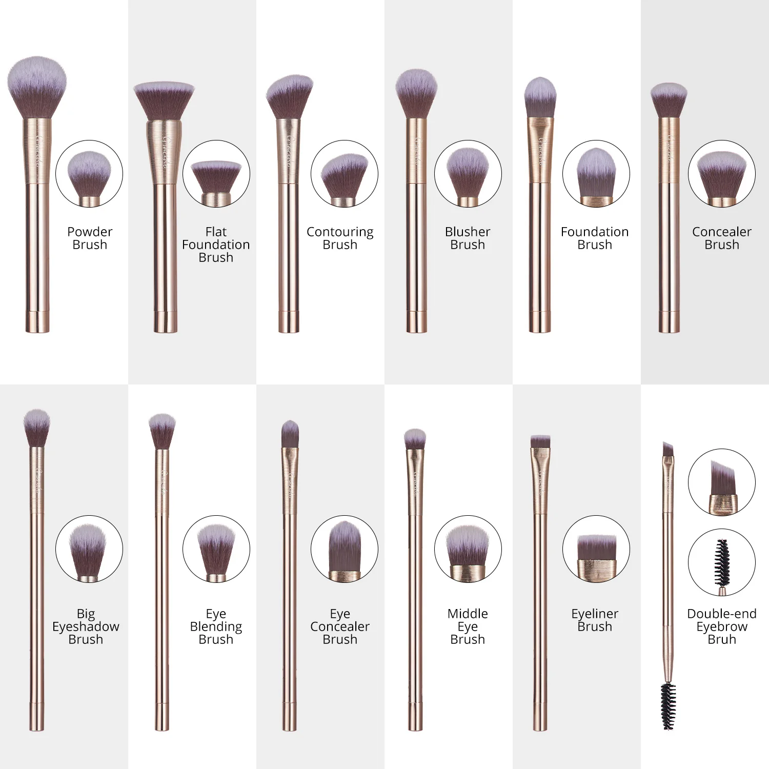 GRACEDO 12pcs gold luxury brush set makeup eyeshadow professional high quality makeup brush set with zipper bag and gift box