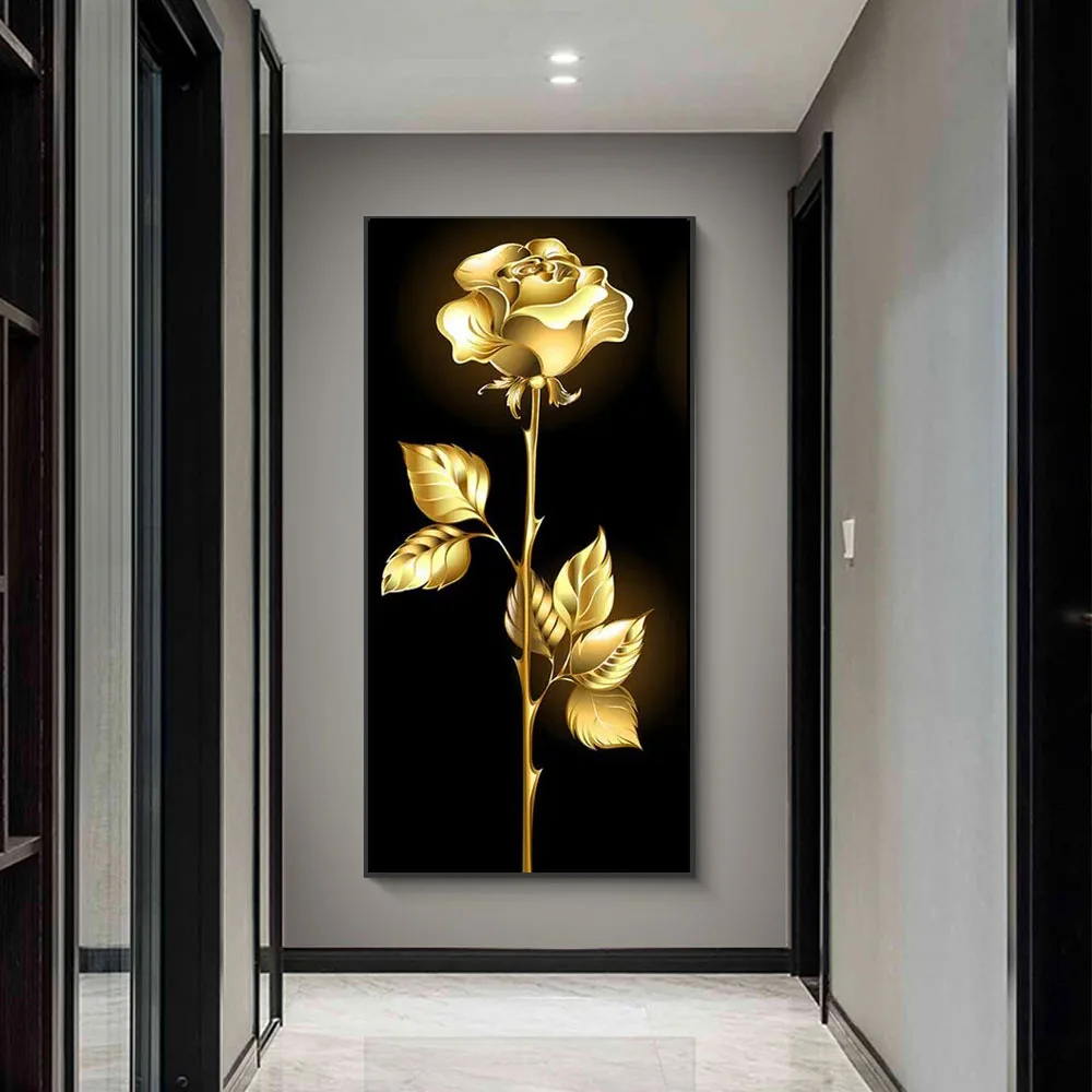 Оптовая Продажа с фабрики Роскошный декор черная Золотая Роза и бабочка HD постер настенное искусство цветы живопись Картина на холсте